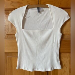 H&M Square-neck ribbed top, Size Small, Cream color